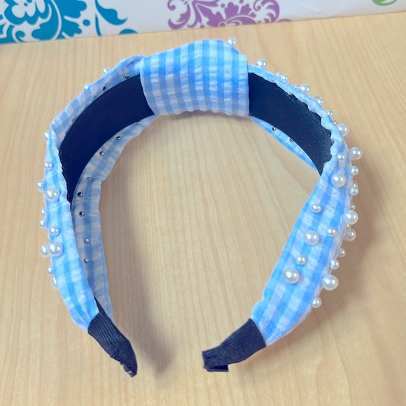 Blue Gingham & Pearls Headband *NEW* - Picture 7 of 8